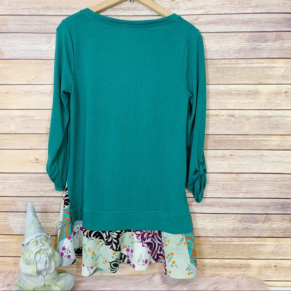 Anthropologie Little Yellow Button Teal Tunic Contrast Panel - Picture 4 of 6